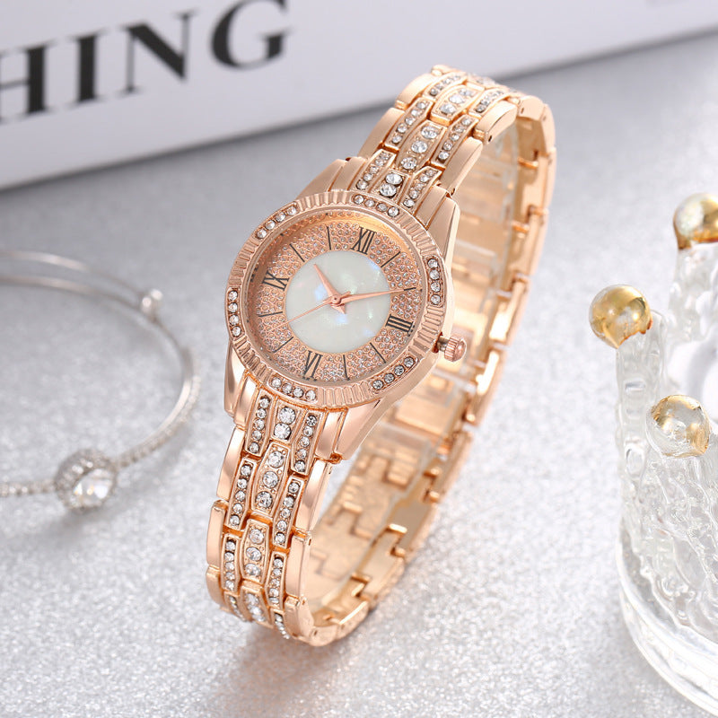 Diamond-embedded Elegant Bracelet & Luxury Quartz Watch Set
