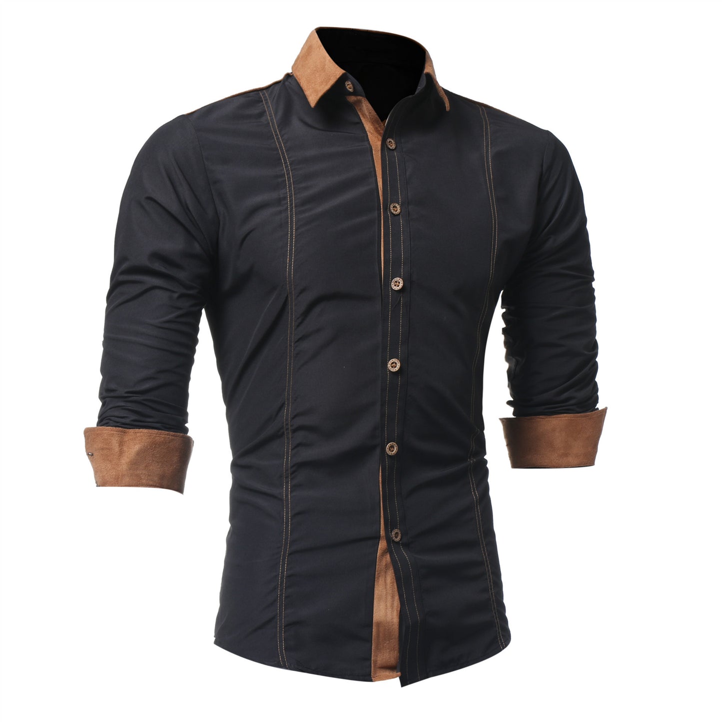 Men's Long-sleeved Shirts Featuring Deerskin Collar