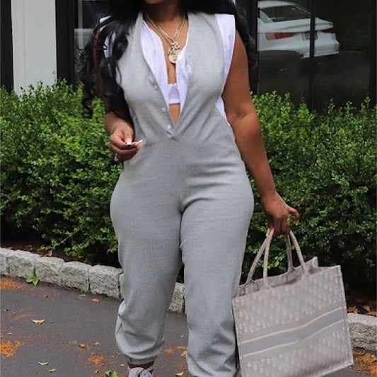 Two-piece Look Sleeveless Long Ankle Banded Jumpsuit