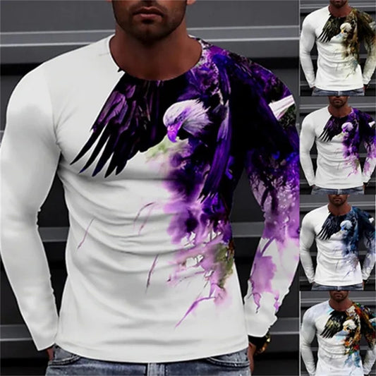 Men's 3D Eagle Long Sleeve Round Neck T-Shirt