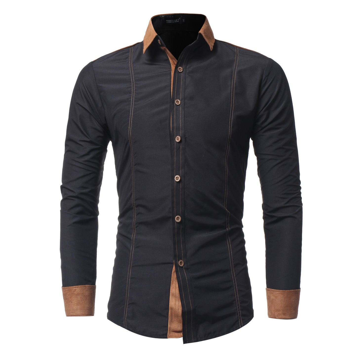 Men's Long-sleeved Shirts Featuring Deerskin Collar