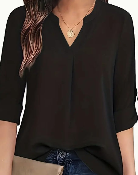 Chic Solid V-Neck Blouse Relaxed Style Fit