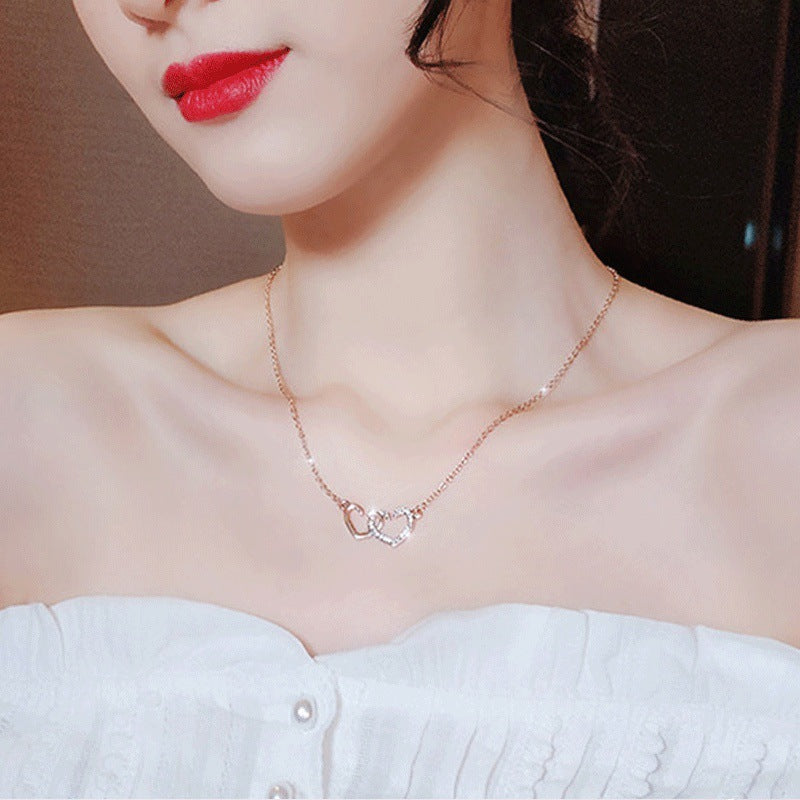 Double Heart Necklace Clavicle Chain