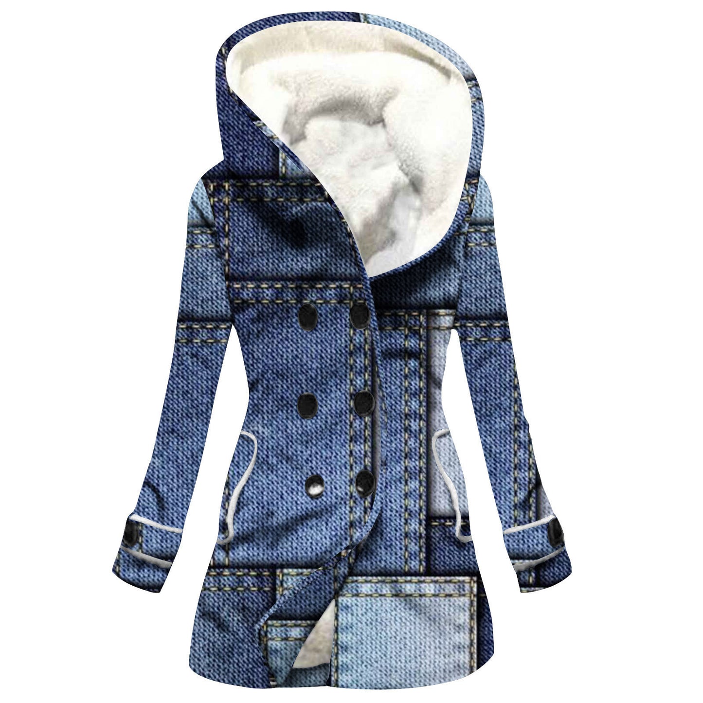 Designer Style Faux Lamb Hooded Coat