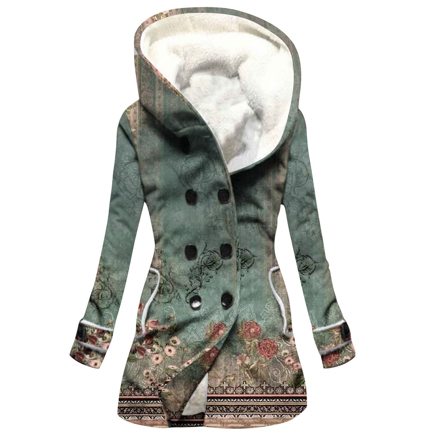 Designer Style Faux Lamb Hooded Coat