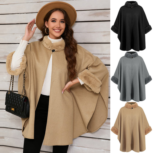 Fur Collar Mid-length Coat Cape
