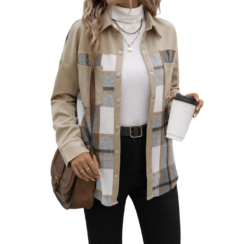 Pocket Plaid Colorblock Coat