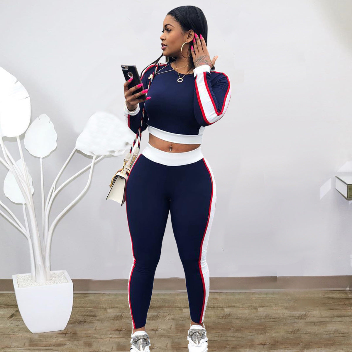 Casual Contrast Color Two-piece Set