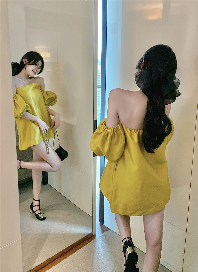 Off Shoulder Bubble Sleeve Shirt/Dress