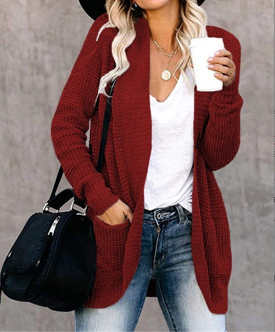 Curved Placket Knitted Sweater Cardigan