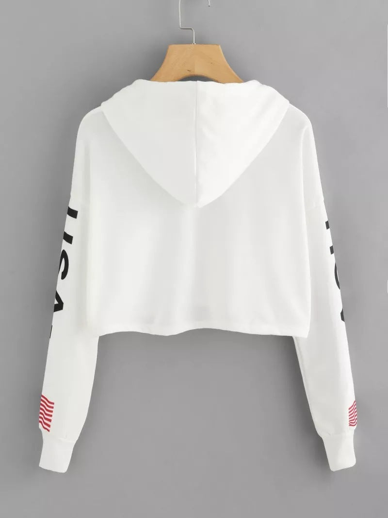 USA Flag Crop Top Women's Hoodie