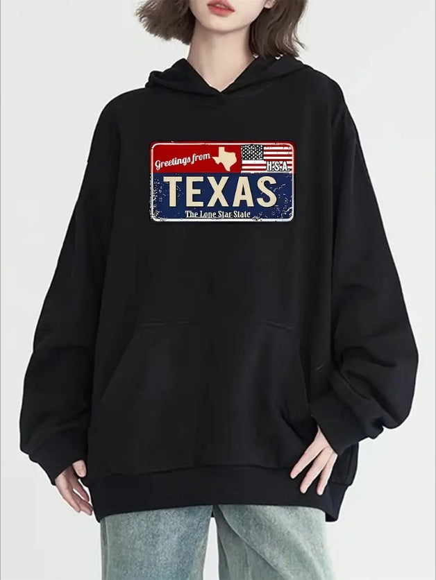 Texas Greetings License Plate Hoodie
