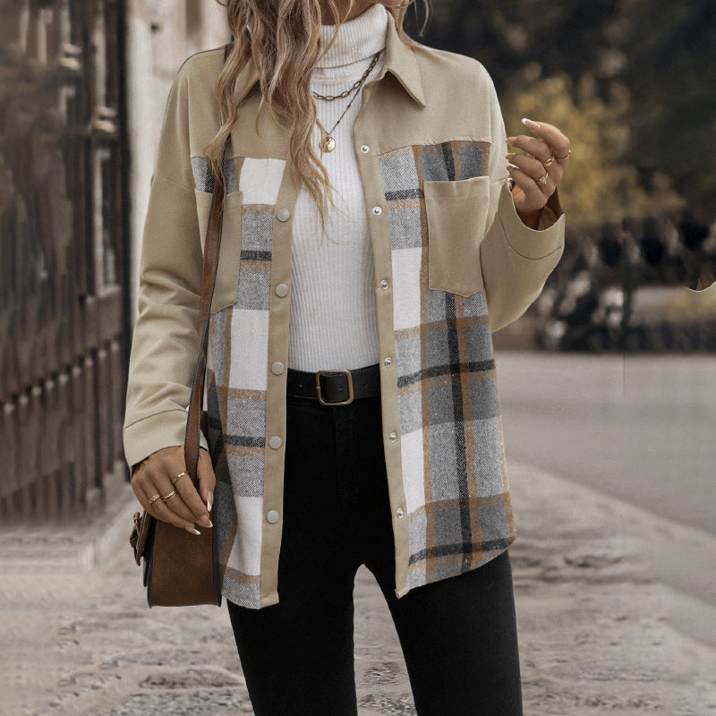 Pocket Plaid Colorblock Coat