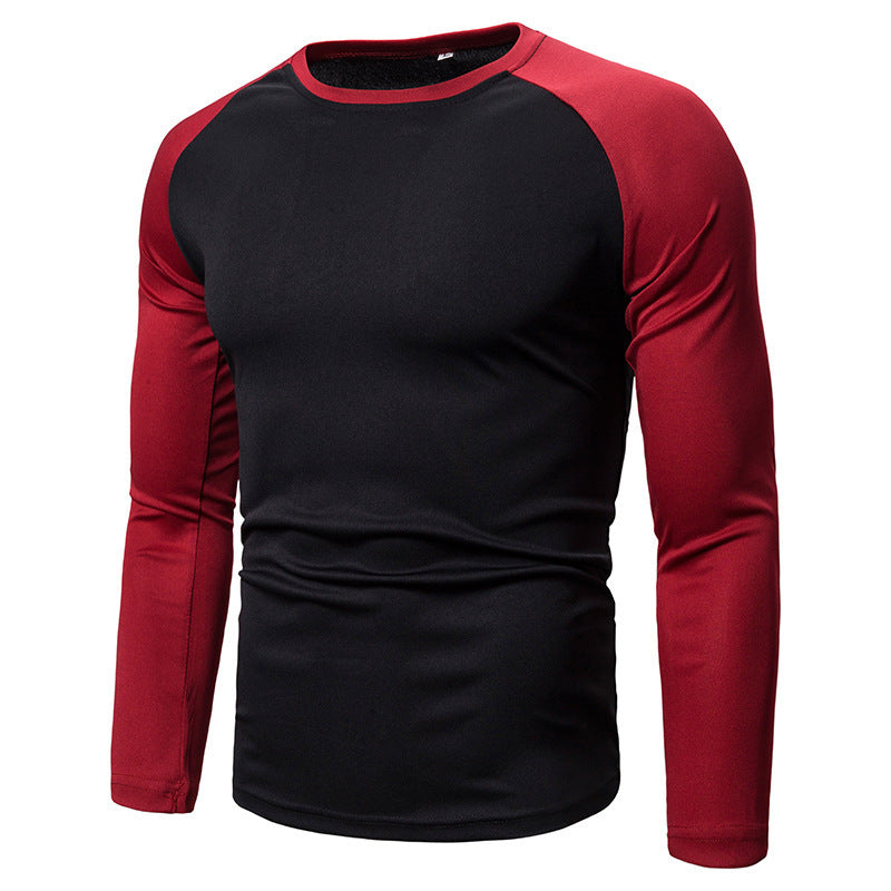 Men's Color-block Long-sleeved Round Neck Shirt