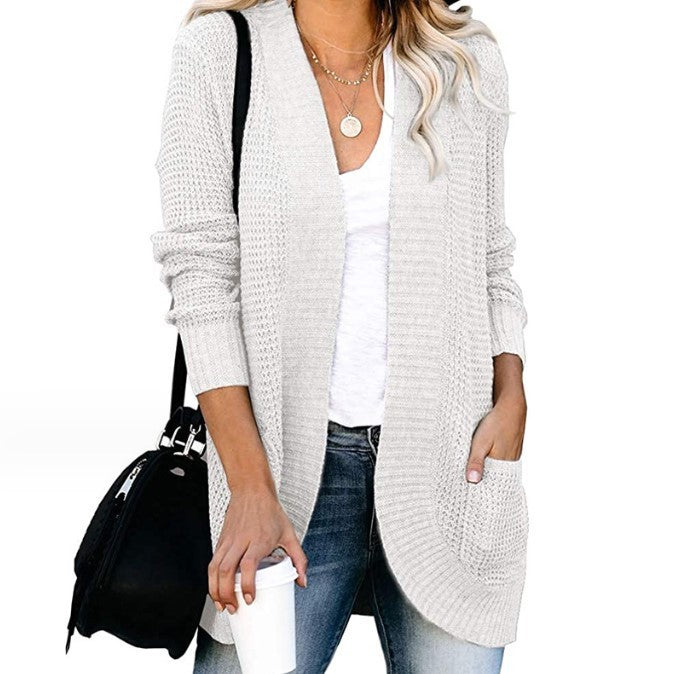 Curved Placket Knitted Sweater Cardigan